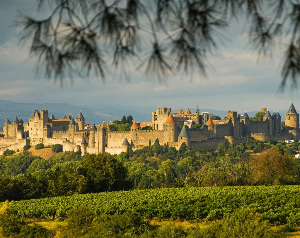 Uitzicht op de stad Carcassonne in de Aude