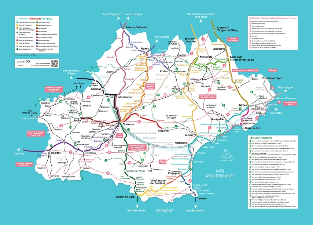 Mapa del recorregut ferroviari d'Occitània