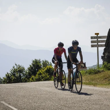 Cyclists at the Col de Péguère near Foix