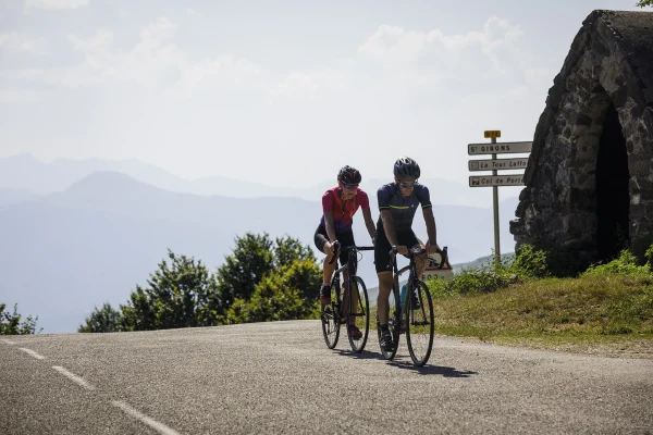 Cyclists at the Col de Péguère near Foix