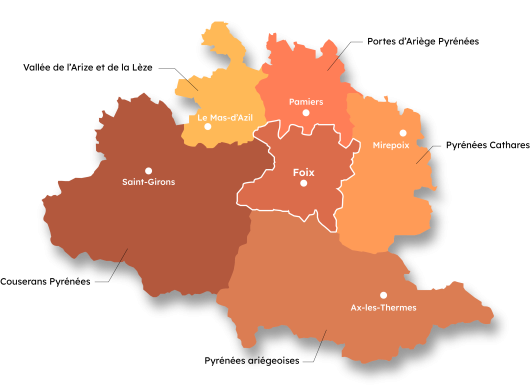 Kaart van de gebieden van de Pyreneeën van de Ariège